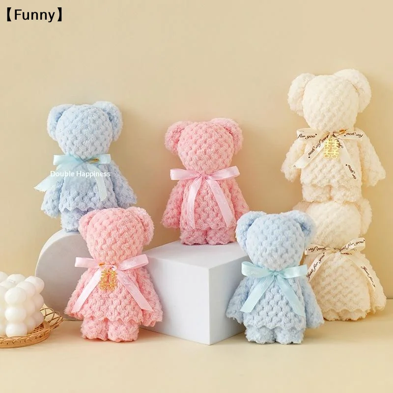 

Cute Plush Velvet Bear Hand Towel Kids Friendly Absorbent for Bathroom Kitchen School Washroom