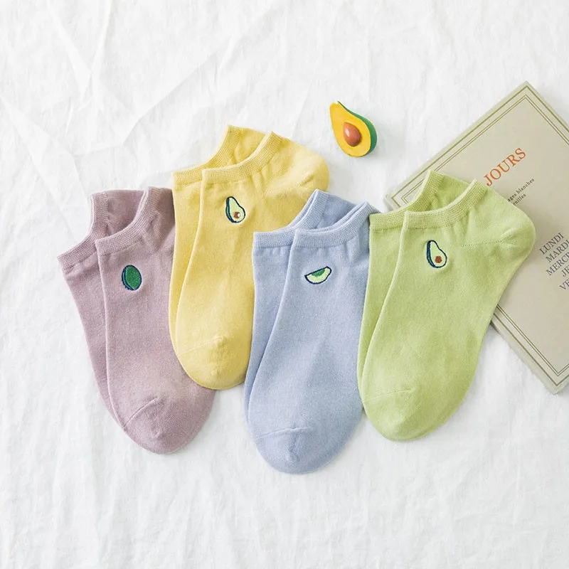 

Socks For Women Cute Avocado Embroidered Cotton Socks Simple Stylish Versatile College Style Women's Shallow Mouth Socks I128