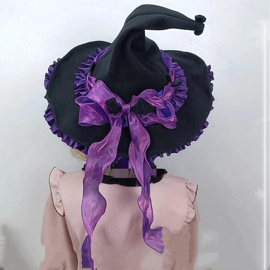 Costume gothique Lolita pour fille, accessoires d'halloween, chapeau de princesse en dentelle avec nœud, Cosplay rétro, chapeaux de sorcière diable, 2025