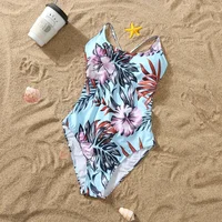 2024 New Mom Daughter Swimwear Floral Pattern Ruffle One-Piece Swimsuit Dad Son Swim Shorts Family Matching Outfits Beach Wear 5