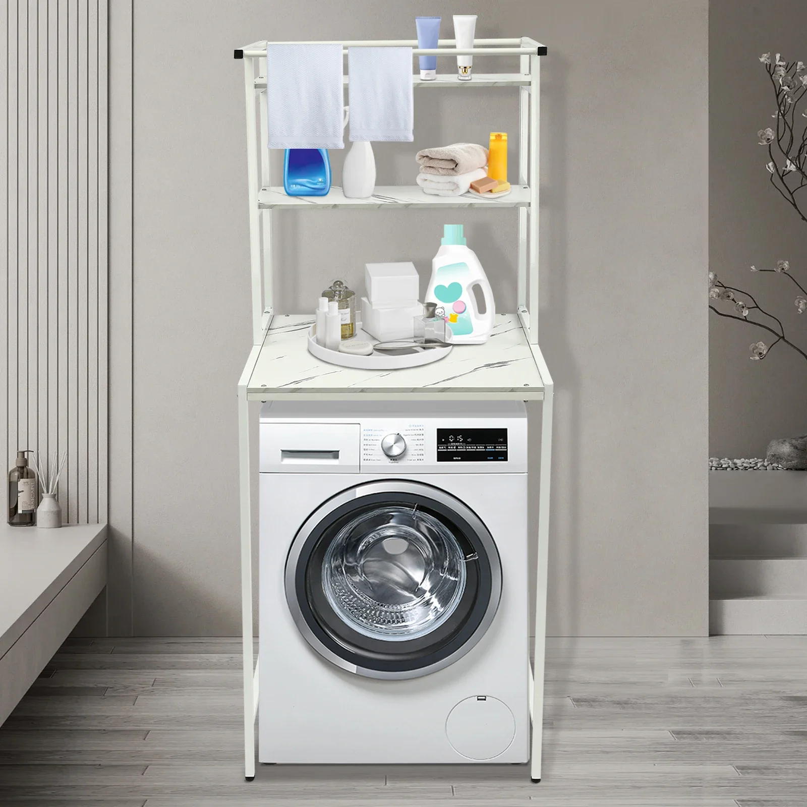

3 Tiers Washer and Dryer Storage Rack 22lbs Laundry Storage Rack MDF Iron Storage Organizer Bathroom/Laundry Room Durable