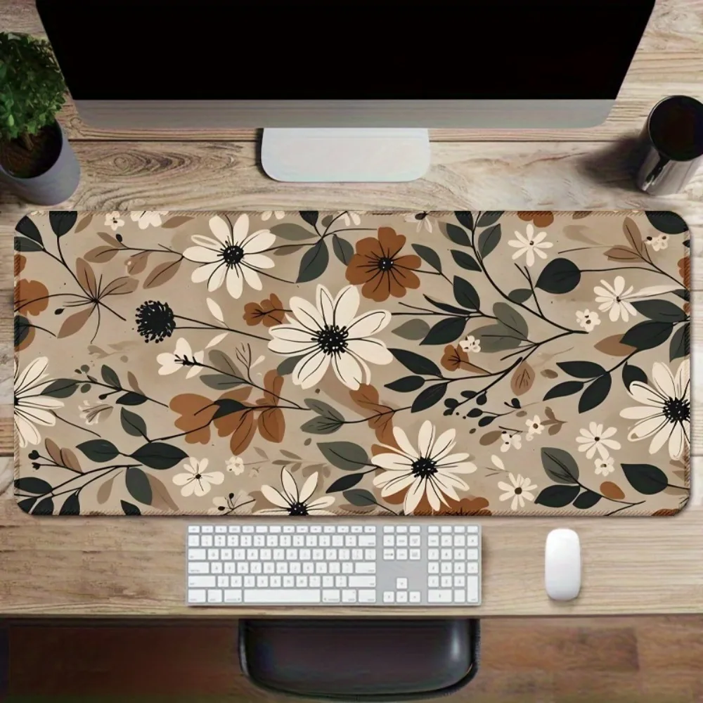 Retro daisy pattern large mouse pad - Anti-slip rubber base, suitable for home office mooth surface mouse pad for desktops