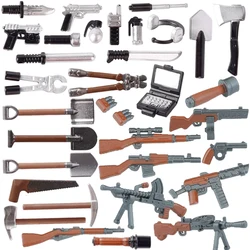 WWII Military Soldiers Weapons Accessories Building Blocks Guns Rifle Submachine two-tone Gun DP28 Farm Tols Shovel Hoe Bricks