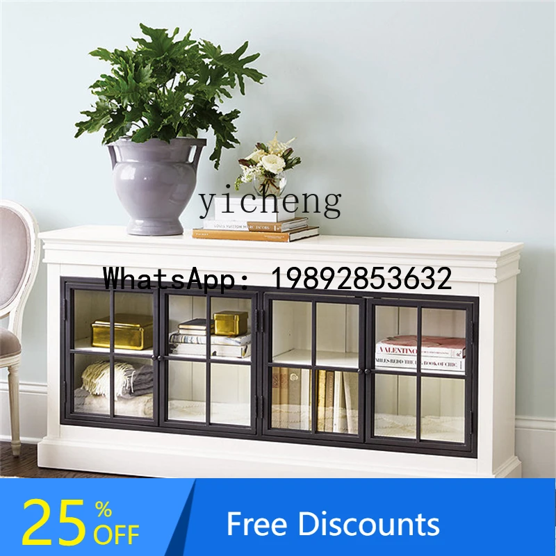 LYY Solid Wood Wine Cabinet Simple Modern Double Door Glass Cabinet Wine Display Small Apartment Sideboard Cabinet
