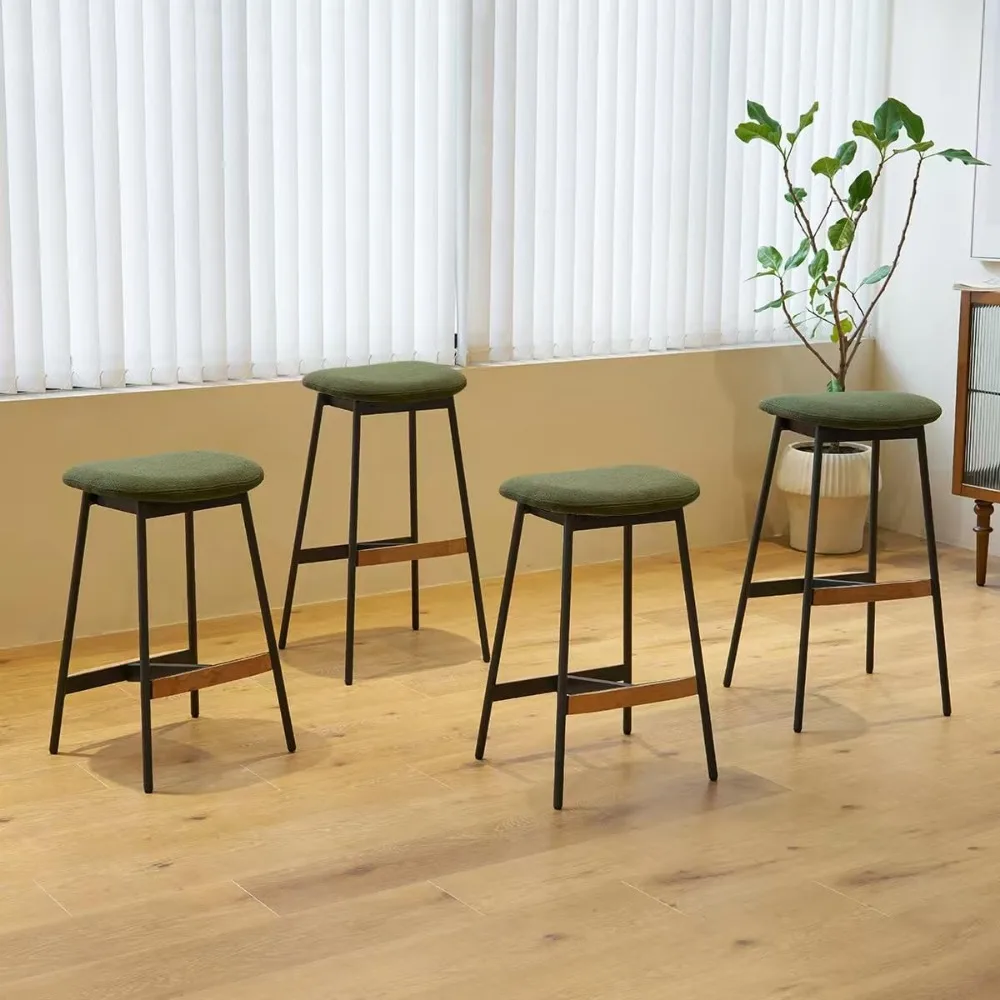 

Modern Set of 4 Bar Stools Counter Height and Bar Height Bar Stools,Soft Fabric Upholstered, Backless for Kitchen