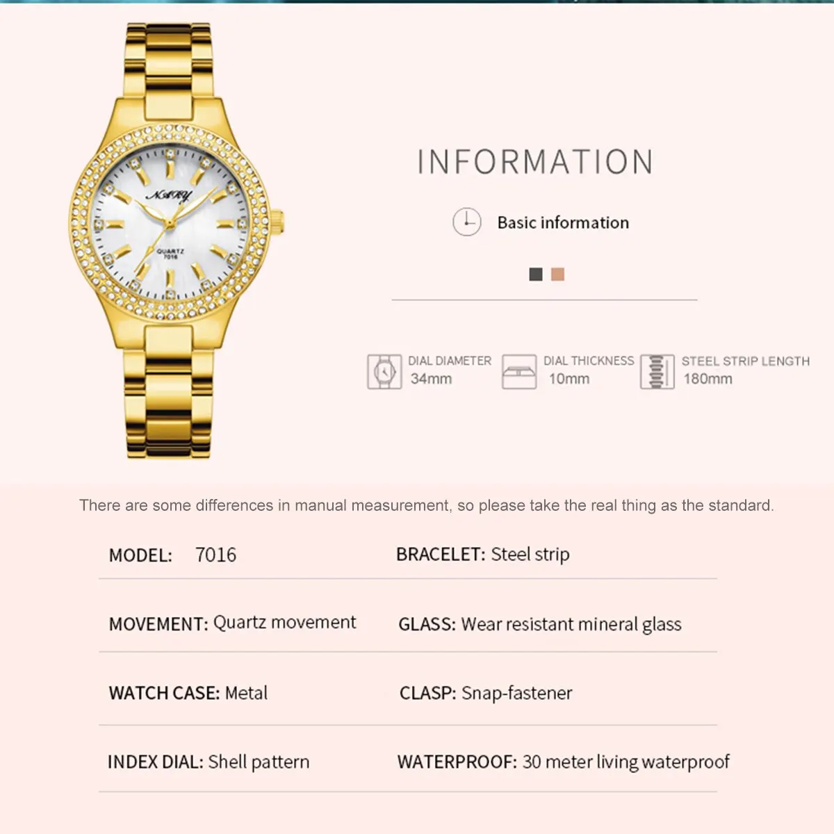 Women\'s Elegant Casual Goldn Watch Crystal Diamond Inlaid Watch Stainless Steel Silver Waterproof Quartz Watch