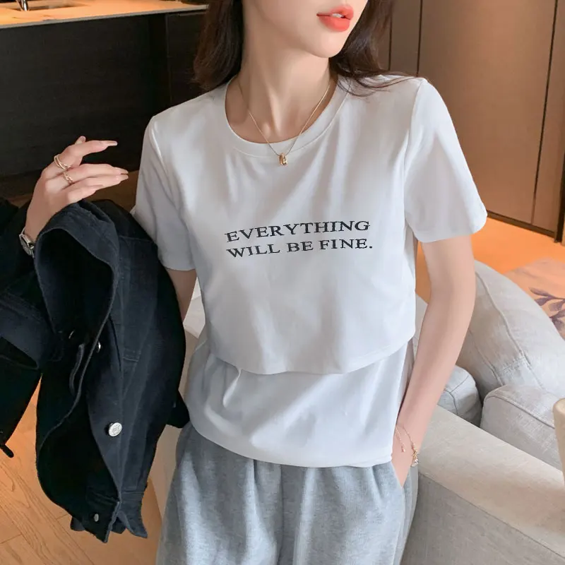 Solid White Letter Printed Cotton Maternity Nursing Tees Breastfeeding t shirts for Pregnant Women Summer Pregnancy T-shirt Tops