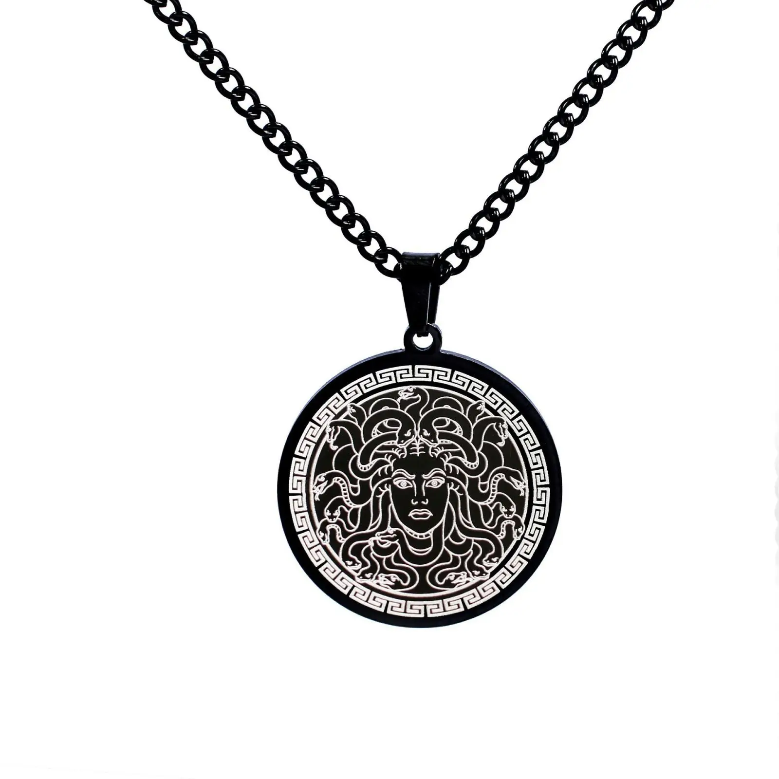 Edelstahl Medusa Gorgon Anhänger Halskette Antike Griechische Mythologie Schmuck Geschenk für Männer Frauen – Detail 3
