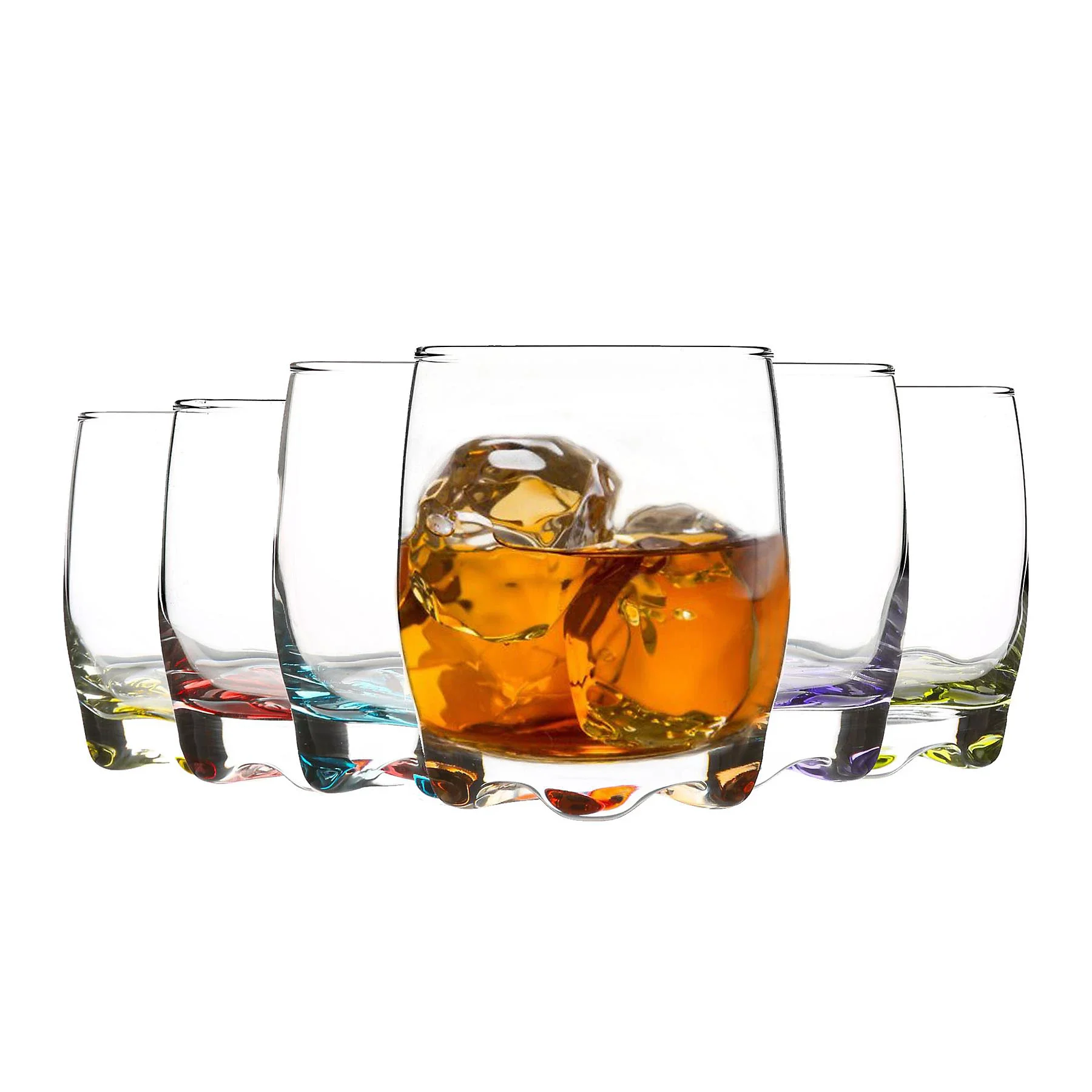 TRESV Set de 6 Vasos de Colores y Transparente de Vidrio de 290ml - Alta Calidad