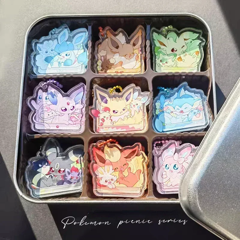 PTCG Pokemon Acrylic Decoration Backpack Pendant Tridimensional Double-faced Eeveelution Picnic Series Eevee Sylveon Glaceon