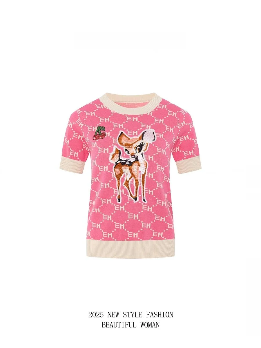 Faionable ort Sve T-irt Women's Summer Design Sensation Top Knoinghead Commute Sle High Waist Straight Cut