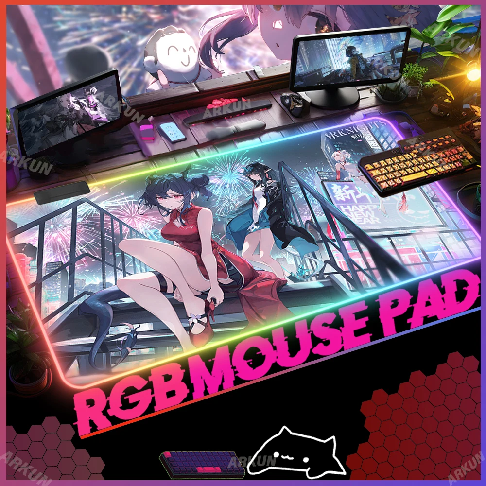 RGB Large 90x40 Kawaii Hot Sex Girl Chen Nian Dusk Top Cool Arknights Gaming Mouse Pad LED XXL Computer Gaming Backlight Mat