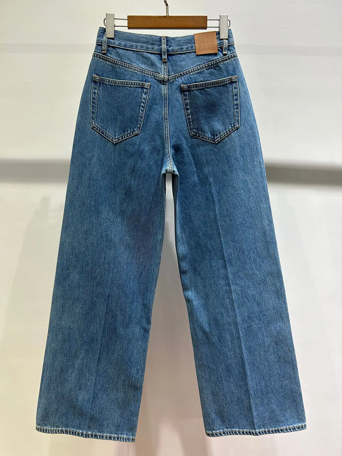 Jeans feminino de perna larga reta de cintura alta, calça jeans solta