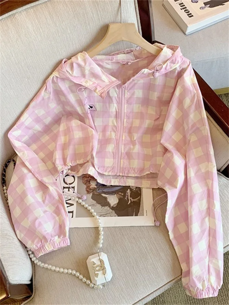 

Летняя легкая дышащая солнцезащитная одежда в клетку с защитой от ультрафиолета для девочек, мужская модная верхняя одежда, прочная застежка-молния