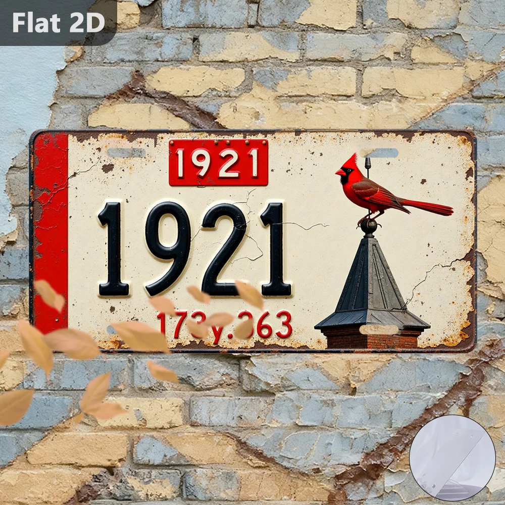 2D Flat, 1pc Aluminum Sign Decoration, Outdoor Signs & Wall Decor,  Sign Cardinal Bird with Year 1921, License Plate Sign