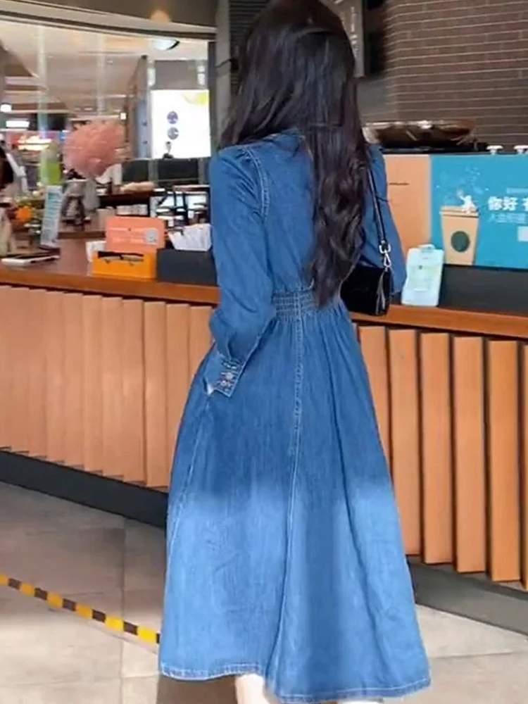 Vintage Long Sleeve Denim Dress Women 2024 New Jeans Dress Elegant Party Long Sleeve Dresses Casual Dresses