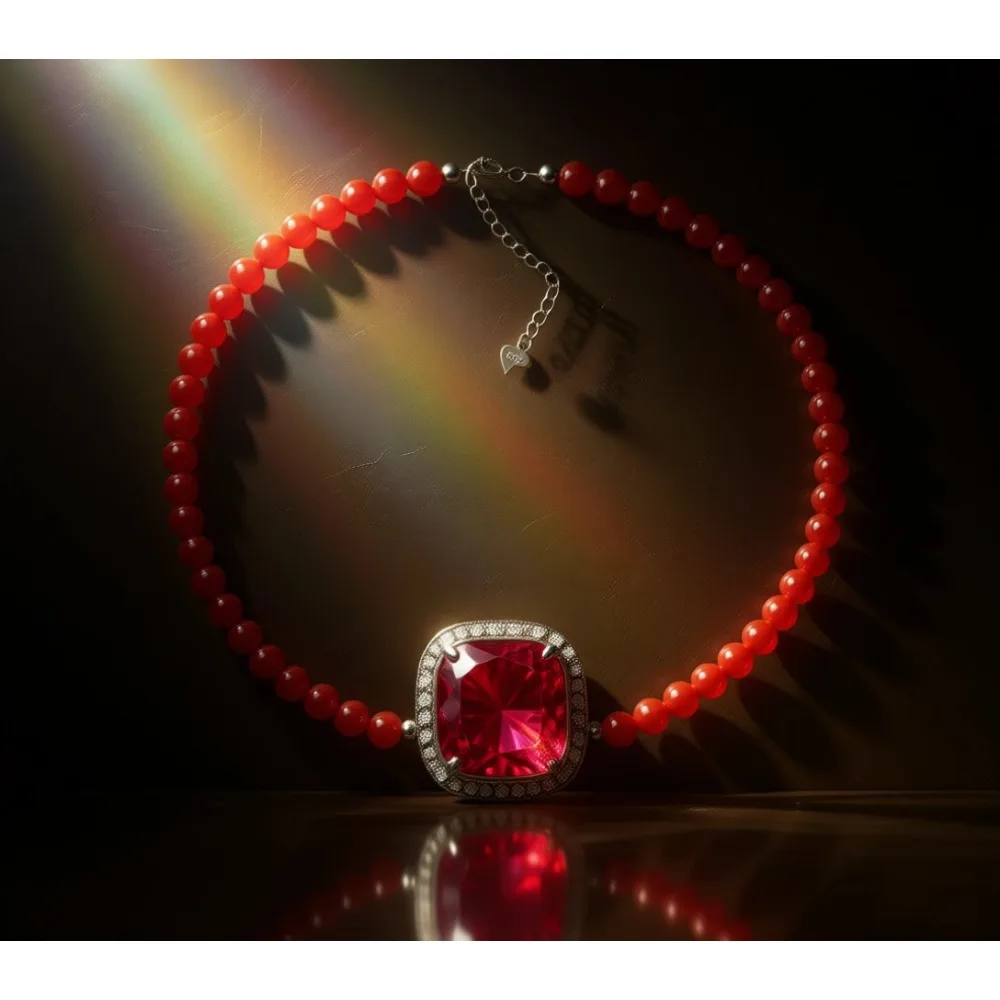 

Колье из натурального агата с круглыми бусинами из стерлингового серебра для женщин