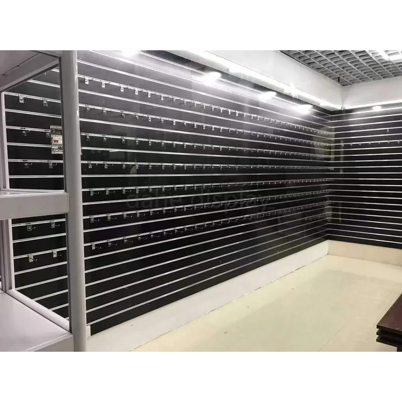 custom.18mm Melamine-Faced Slot Board MDF Slat Wall Panel Sturdy Display Rack Musical Instrument Display Showcases