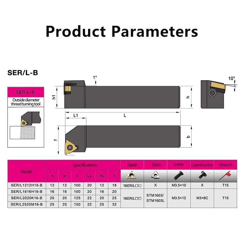 SER/L-B SER1212/1616/2020/2525 external thread turning tool machining cutter bar CNC lathe threading tool holder