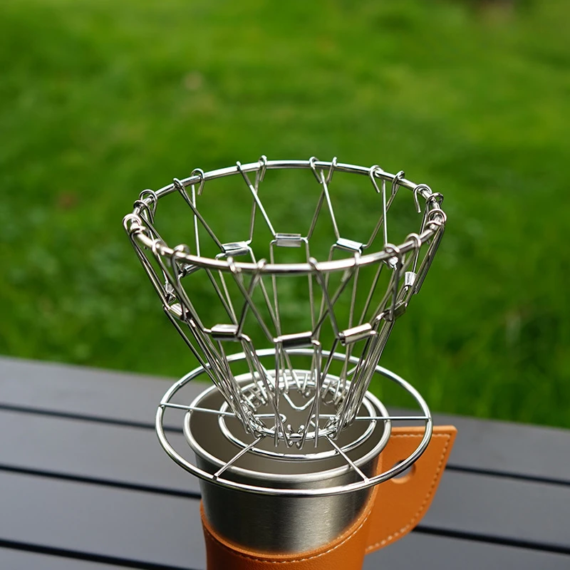 Handmade Coffee Filter Outdoor Camping Portable Foldable Coffee Drip Rack 304 Stainless Steel Retro Filter Camping Gear