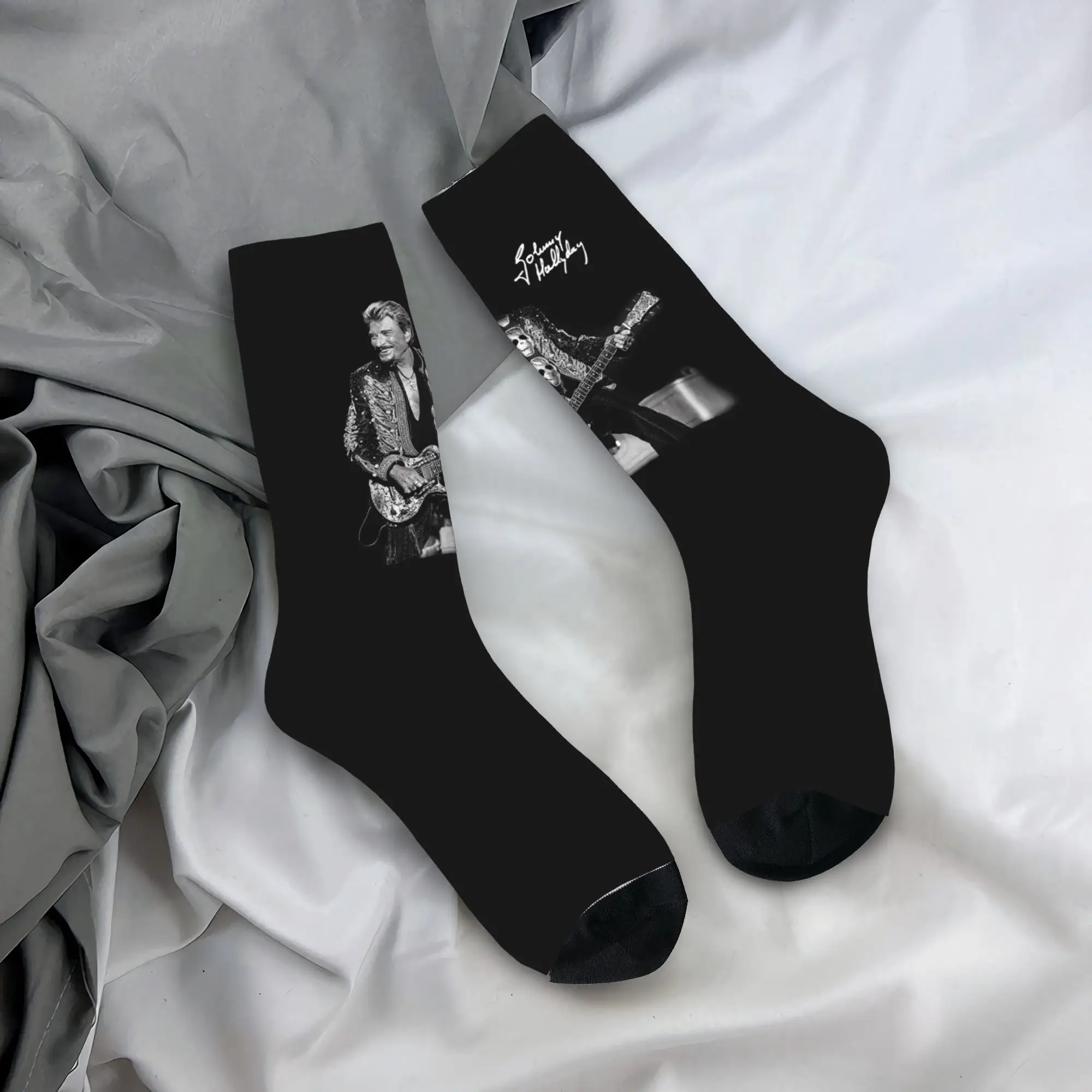

Custom Harajuku Johnny Hallyday Socks Men Women Warm 3D Print French Singer Rock Music Sports Football Socks