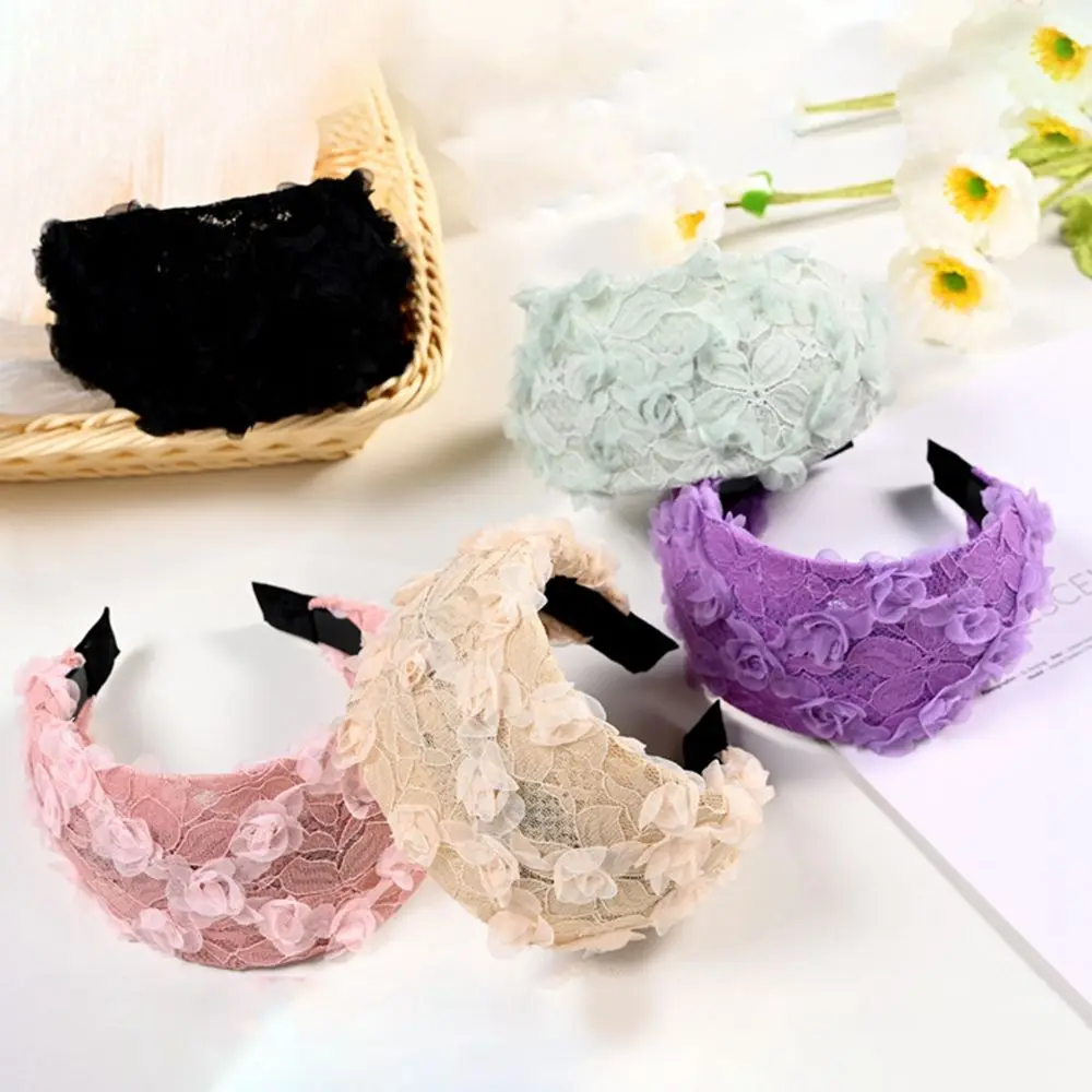 Sweet Simple Wide Hair Hoop Mesh Spring With Gear Lace Headband Flower Headband Women Hair Hoop Korean Hairbands