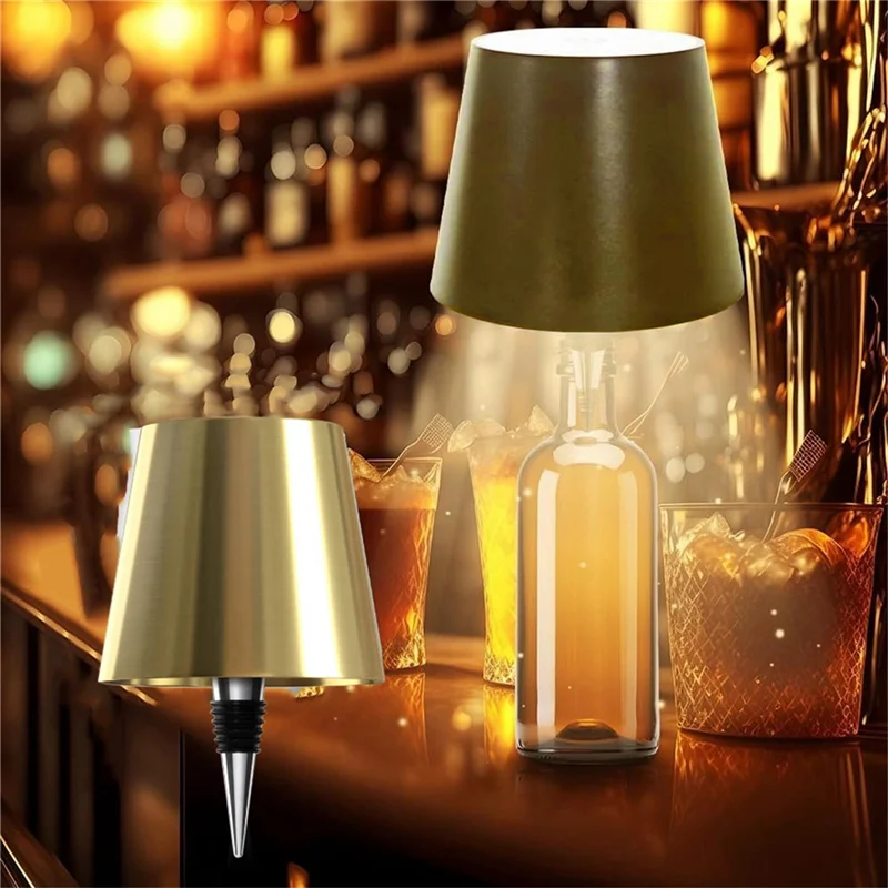 LICE-Lámpara de botella inalámbrica, lámpara de botella con atenuación continua de 3 colores, lámpara táctil recargable (2 piezas-oro)
