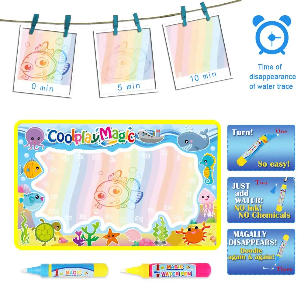 Dierenthema's Regenboog Watertekenmat met 2 pennen Waterkrabbelmat voor kinderen Kleurboeken Waterverfkleed Kerstcadeau voor kinderen