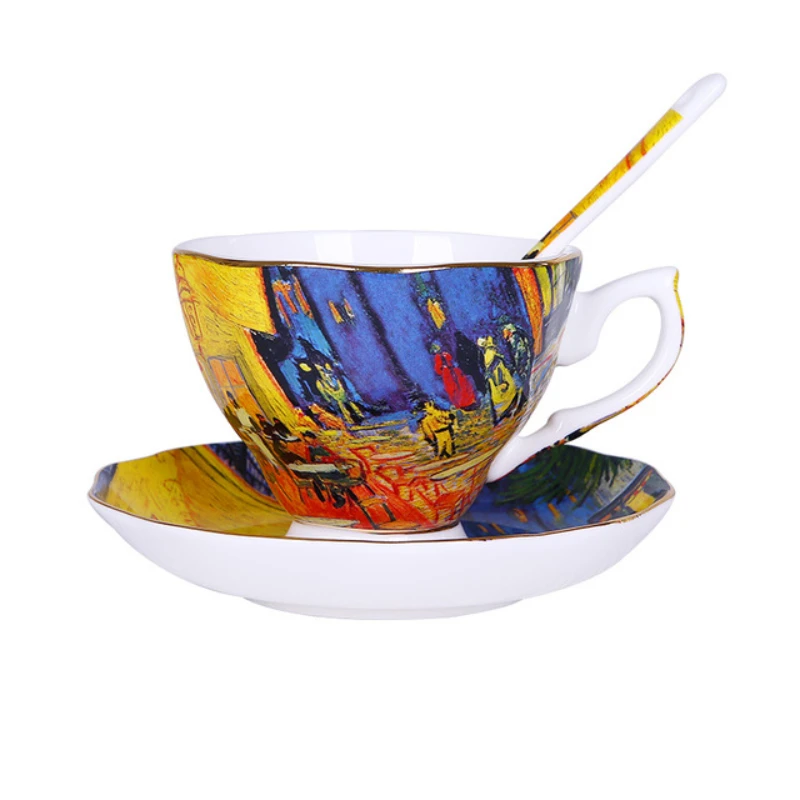 

HF The New Van Gogh Art Painting Coffee Mugs The Starry Night Sunflowers The Sower Irises Saint-Remy Coffee Tea Cups