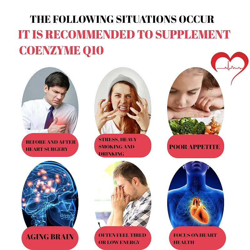 Coenzyme Q10 Capsules 500mg, for Circulation Stress Health and Body Energy, Better Absorption, Antioxidant