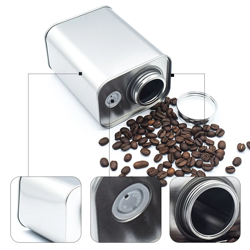 1pc Coffee Bean Airtight Cans Outdoor Camping Tin Box Food-grade Packaging Storage Fresh Breathing Iron Cans