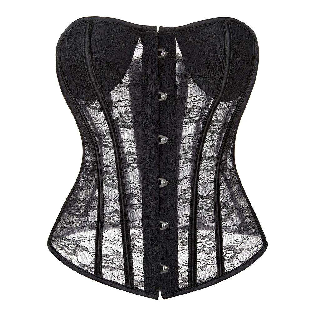 Overbust Corset Hollow Out Corselet Black Korset Bustier Padded Bra Front Busk Waist Slimming Gorset