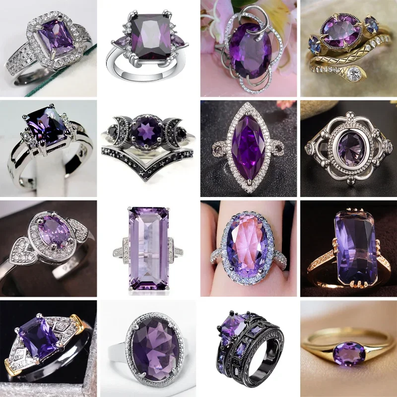 Elegant Luxury Purple Zirconia Crystal Ring for Women Fashionable Jewelry Gifts for Engagement/Wedding Anniversary Party