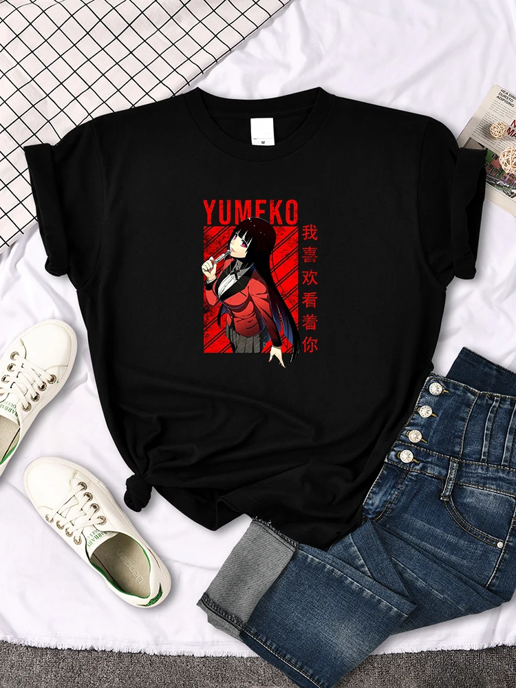 Womens T Shirt Jabami Yumeko Printed Top Anime Kakegurui Female Soversize Loose T Shirt Lady Japanese Harajukua Slim Tee Clothes