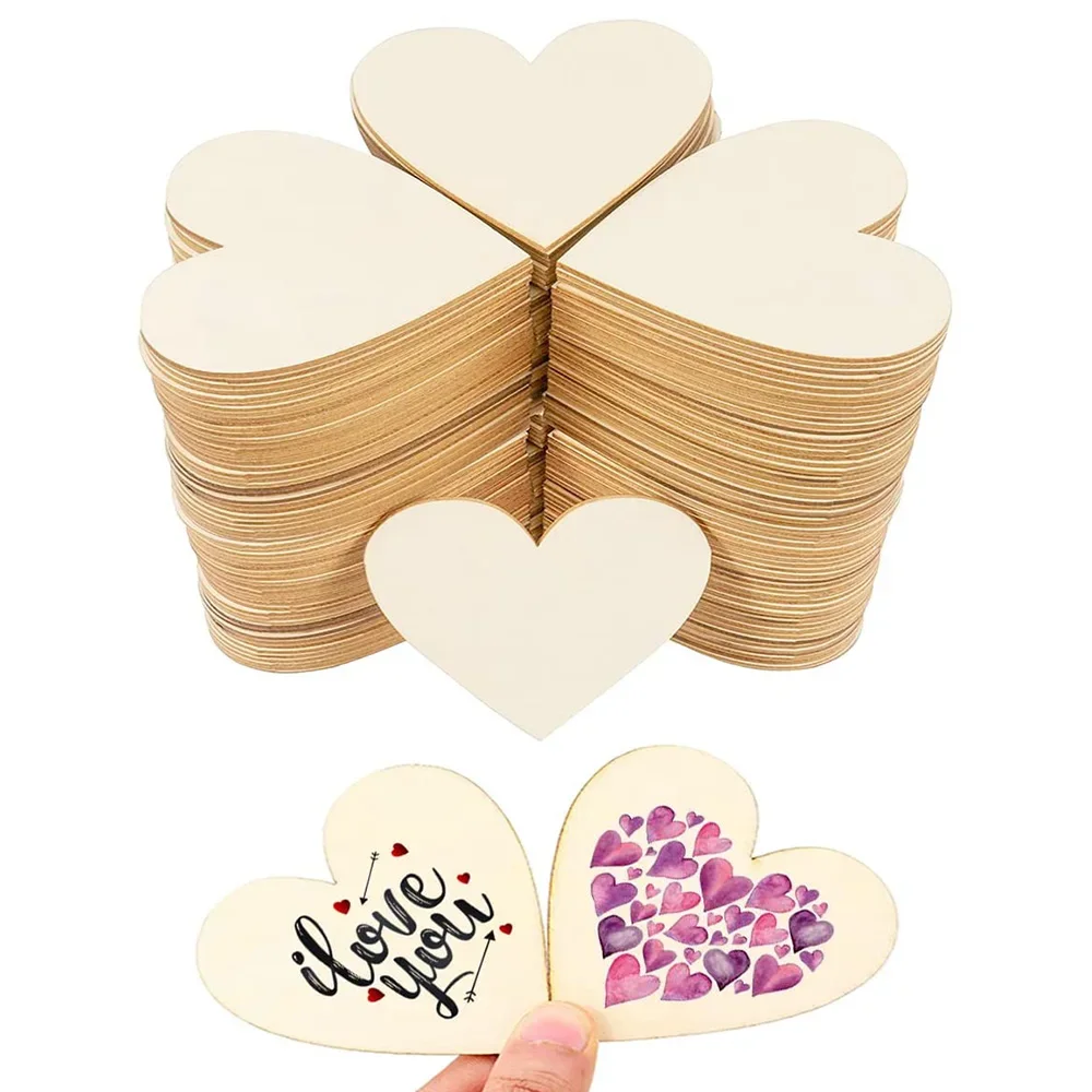 Wood Heart Cutouts Wood Heart Slices Embellishments Ornaments for Wedding Valentine Birthday Party DIY Holiday Home Decoration