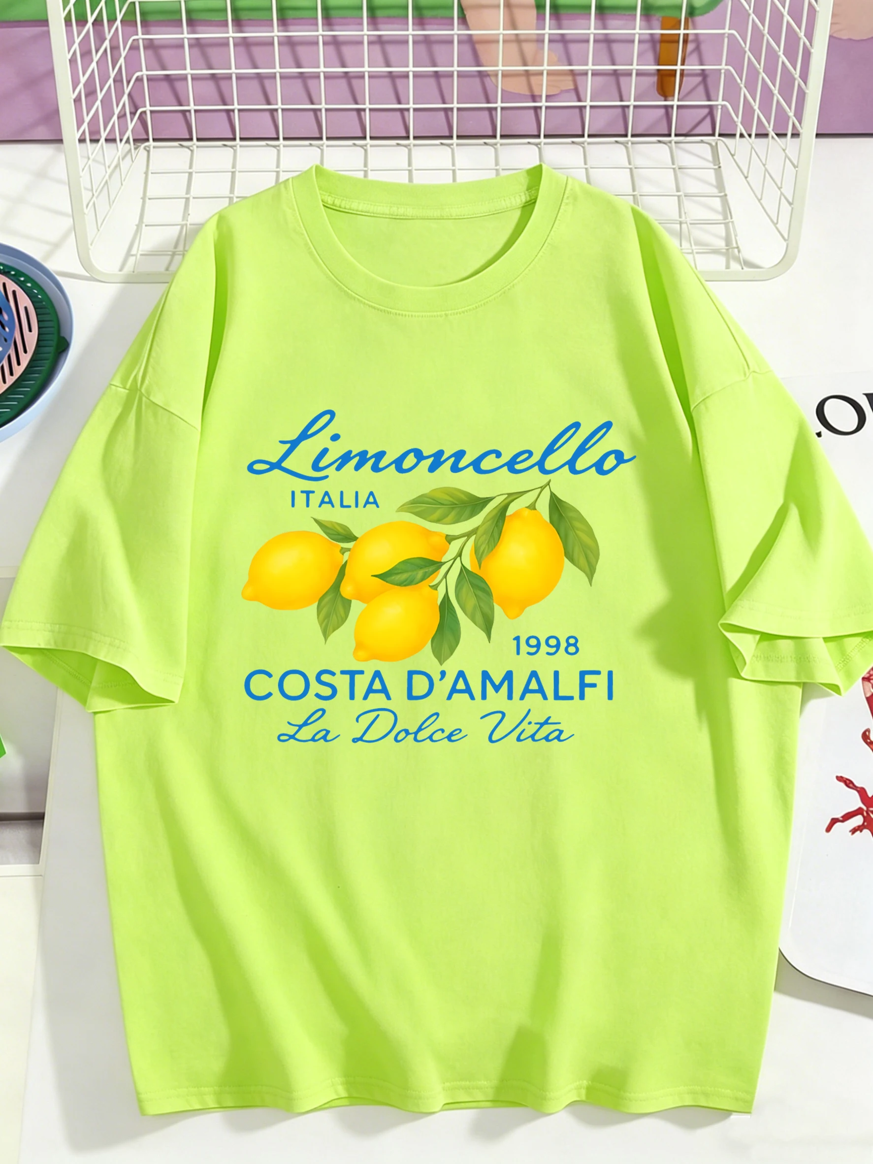Limoncello Italia La Dolce Vita Lemon Printed Woman Summer Cotton Sportswear O-Neck Casual Tshirts Loose All-Match Basic Clothes