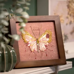 European Three-dimensional Embroidery DIY Material Bag Pink Butterfly Photo Frame Painting Home Table Decoration Couple Gift