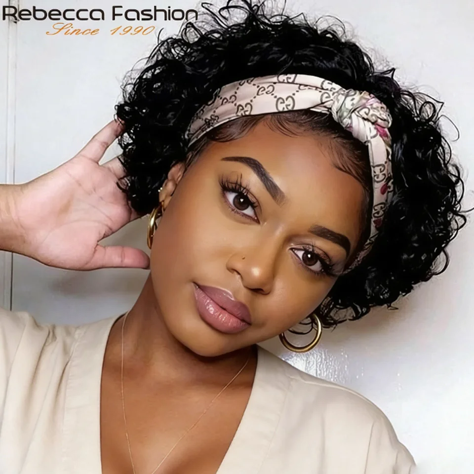 

Headband Wigs Glueless Curly Bob Short Curly human hair wigs Pixie Cut for black women Natural Black Brazilian Human Hair Wigs
