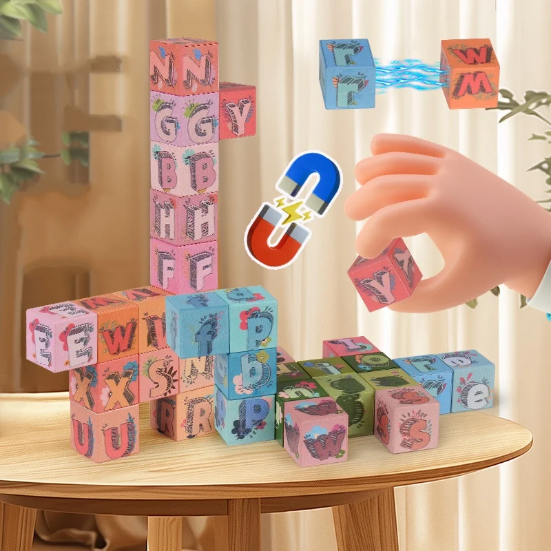 Zestaw magnetycznych klocków dla dzieci DIY Alfabet Cyfry Nauka Wzorów Edukacja Montessori Puzzle Zabawki STEM