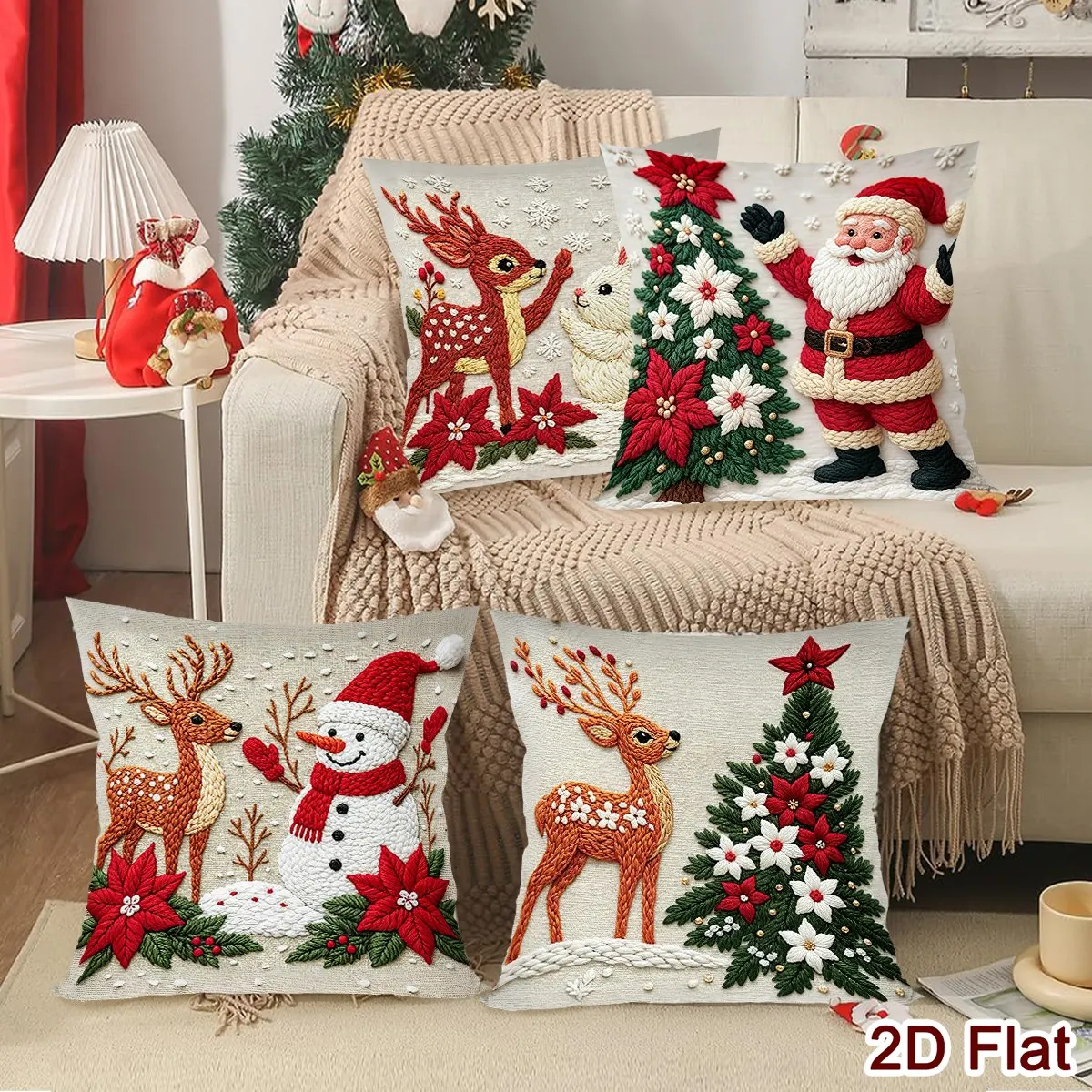 4 Stück Frohe Weihnachten Kissenbezüge Niedliche Schneemann-Kissenhüllen Weihnachtsdekoration für Zuhause Sofa Wohnzimmer Schlafzimmer 2026 – Detail 6