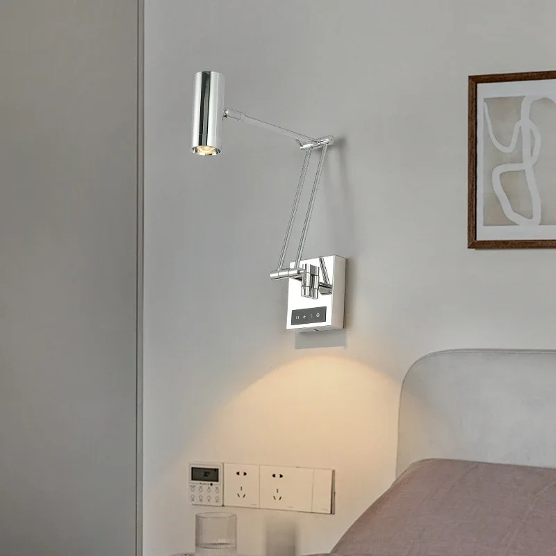 Retro Bedroom Bedside Lamp Rocker Arm Reading Wall Lamp High End Industrial Wind Strip Switch Plug In Desk Room Lamp