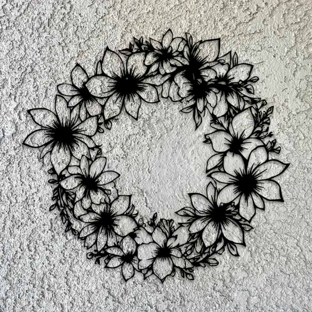 CIFBUY Iron Wall Art Vintage Floral Wreath Rust-Proof Metal Sculpture Hanging Decor For Living Room Garden Fences Home Decoratio