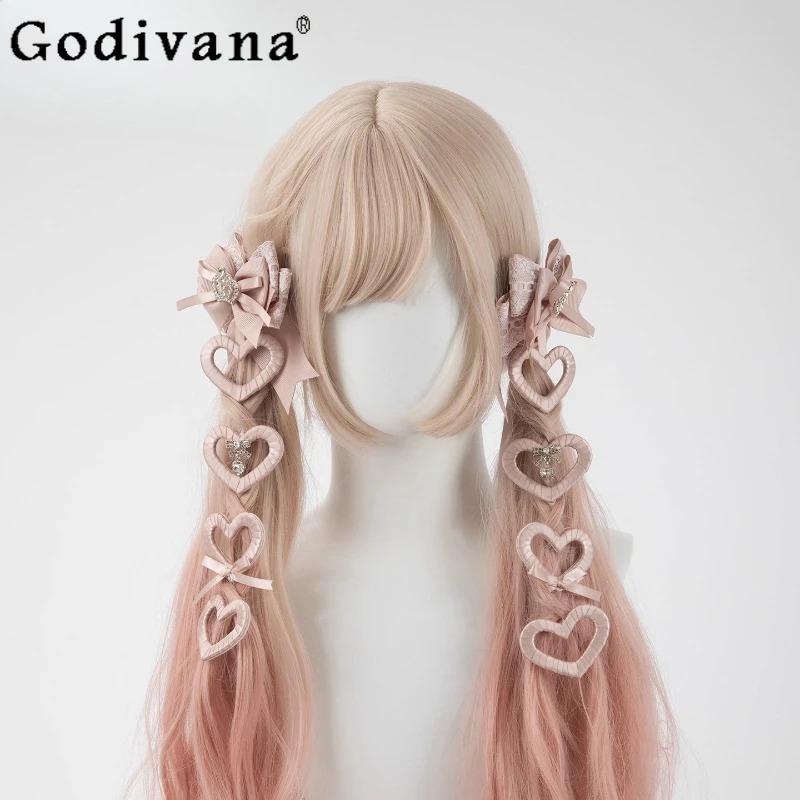 

Original Lolita Sweet Kawaii Girl Lace Bow Double Ponytail Hair Clip Japanese Cute Ribbon Heart String Hair Clips Accessories