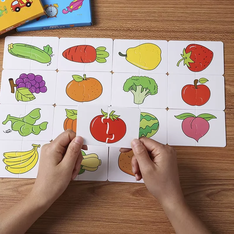 32 Stück Kleinkind Kartenspiel Spiel kognitive LKW Obst Tier Leben Set Puzzle Kinder kognitive frühe pädagogische Puzzle Kinderspiel zeug