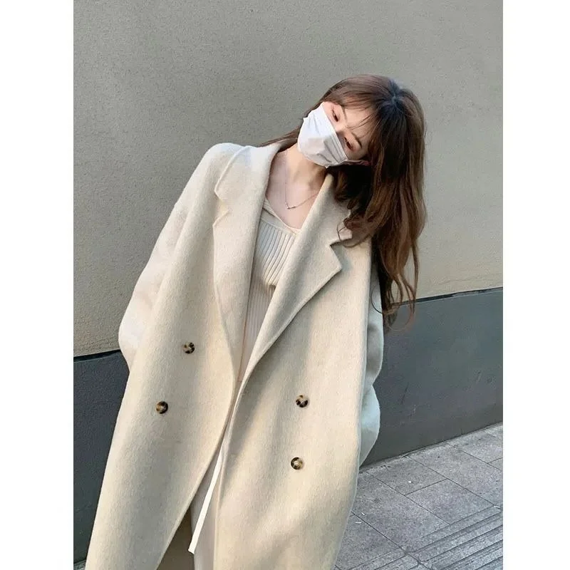 

Женское шерстяное пальто больших размеров, осенне-зимнее, длинное, в корейском стиле, свободное, повседневное, модное, для полных женщин (до 300 фунтов)