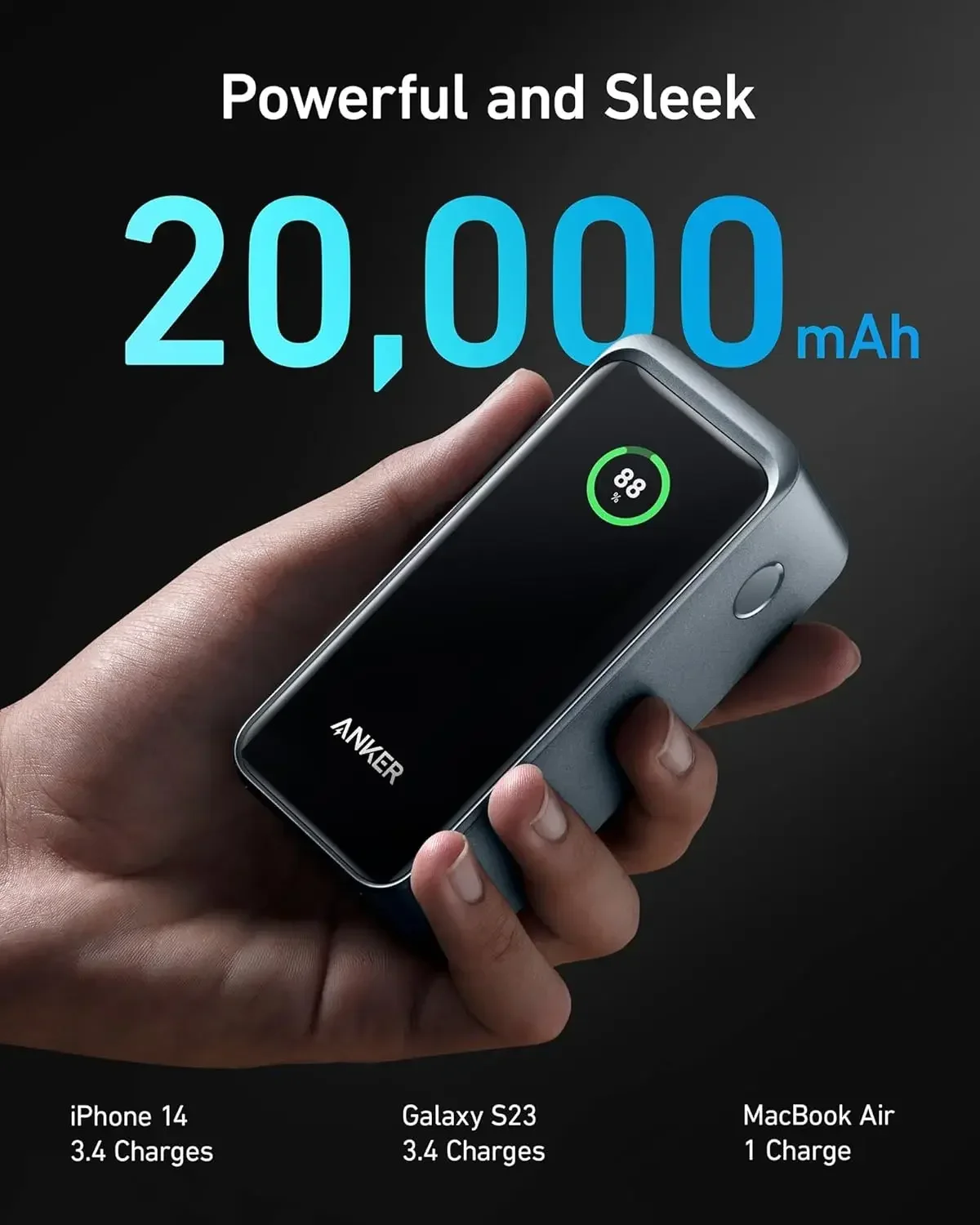 Prime Power Bank 200W, 20.000mAh draagbare oplader 3-poorts met 100W oplaadstation, slim digitaal display, compatibel met iPhone