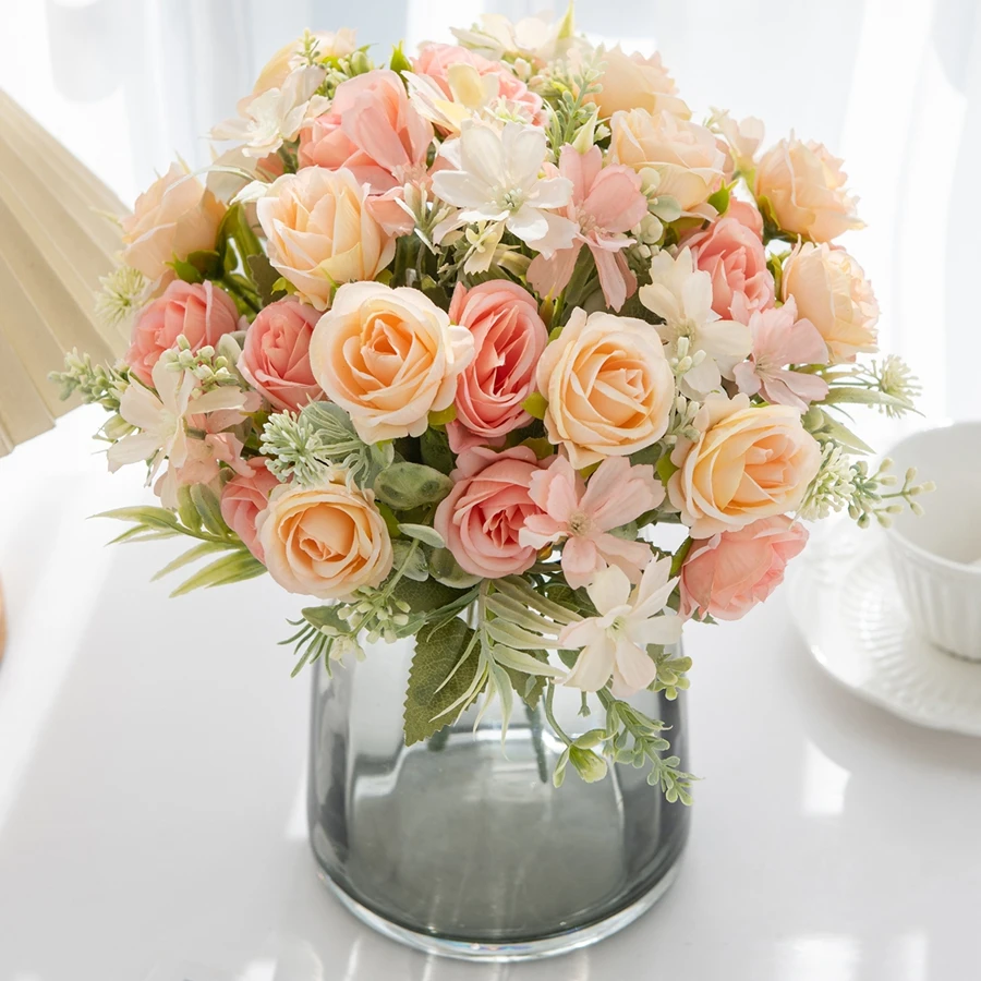 Künstliche Blumen Seidenrosen Hochzeit Kranz Home Room Table Festival Decor Brautsträuße Outdoor Yard Garden DIY Geschenke Günstig – Detail 2