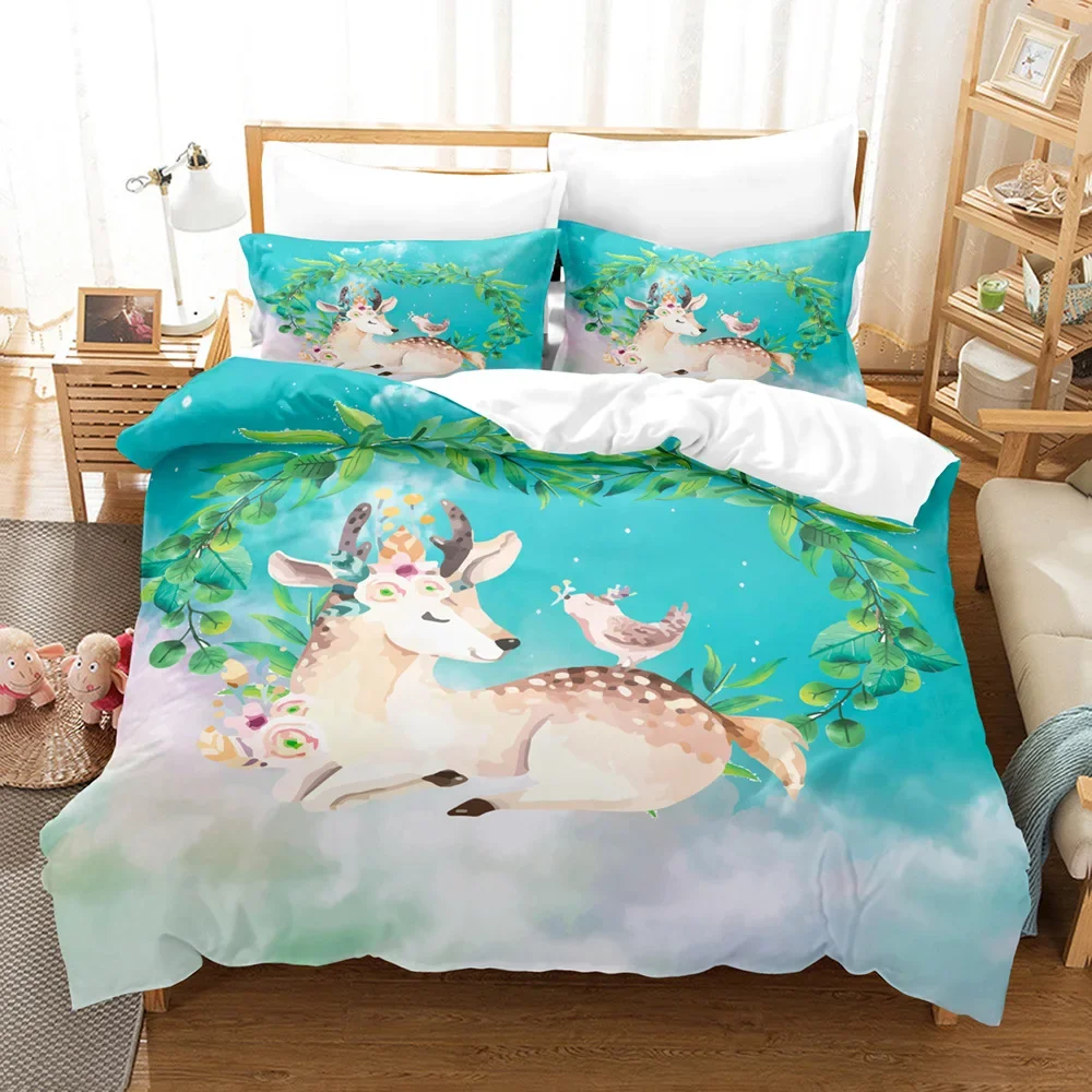 Deer Duvet Cover Set Wild Forest Animal Bedding Set Natural Bedclothes Kids Teens Double Queen King Size Polyester Quilt Cover