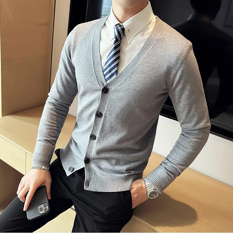 

2023 V-neck Sweatercoats for Men Cardigans New Casual Knit Autumn Winter Slim Fit Knitwear Man Cardigan S-4XL