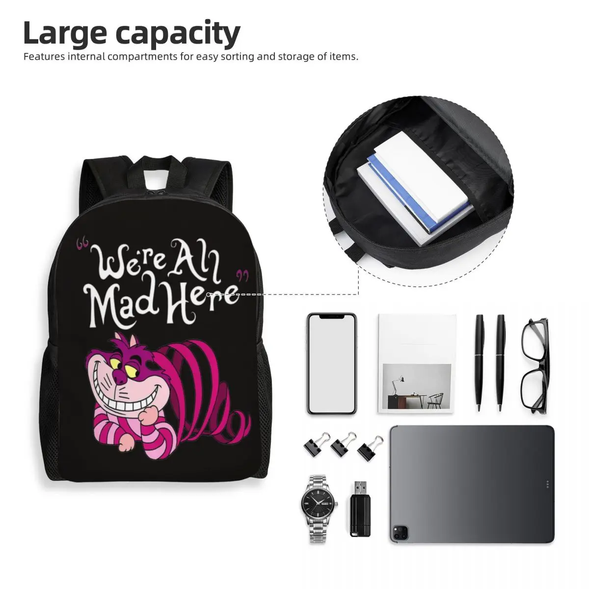 Cheshire Cat Rugzak Dames Heren Casual boekentas voor School College We're All Mad Here Cat Bags